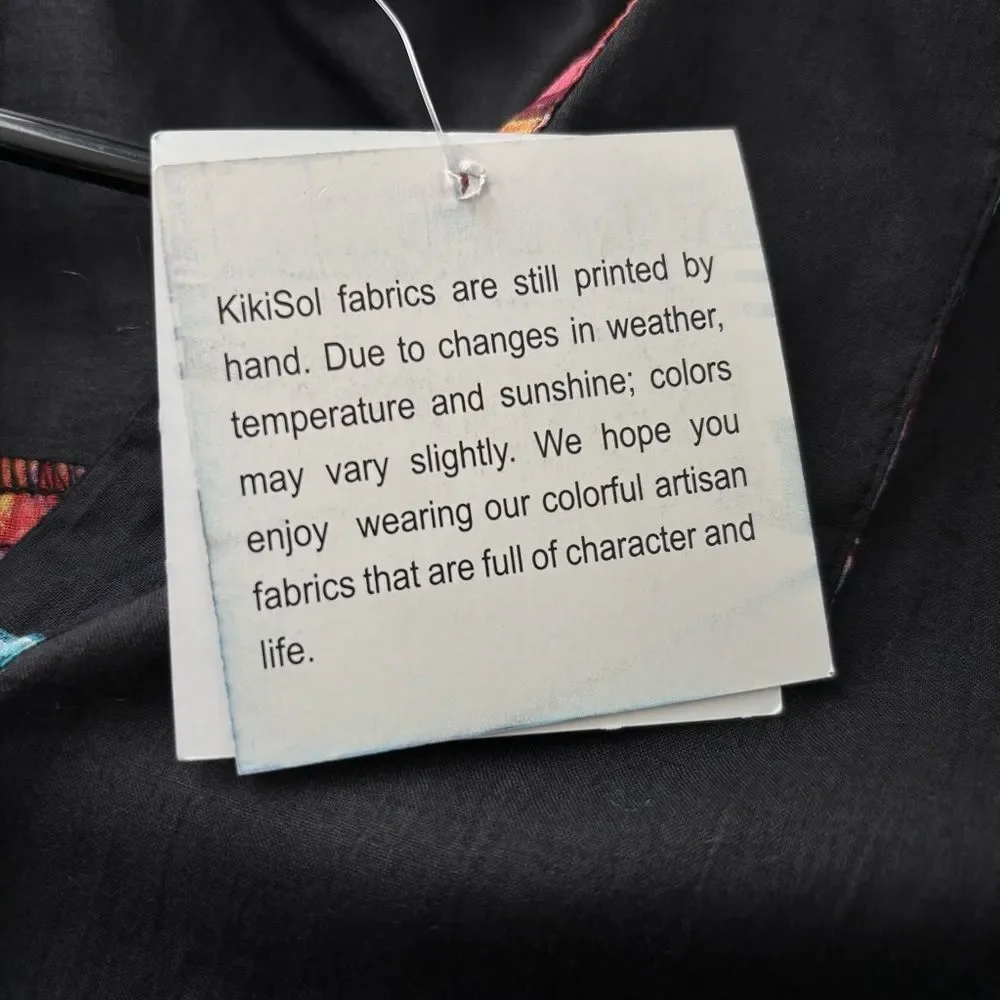 NWT KikiSol Womens M‎ Black Floral Cotton Shirt Button Down Boho Resort Vacation - Picture 13 of 15